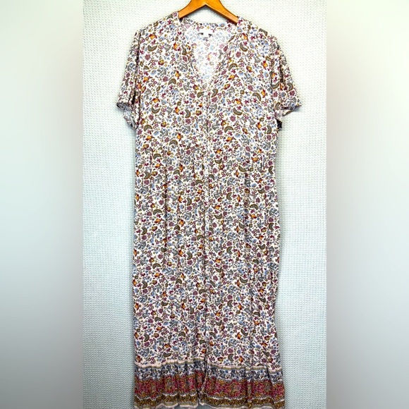 J. Jill Desert Floral Button Front Boho Maxi Dress Women Large Peasant Pockets - Picture 1 of 8